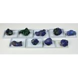 NATURAL HISTORY - Minerals - Azurite and Malachite nodule group (10), comprising of nodules of
