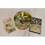 A large collection of vintage / antique Worldwide coinage and banknotes., to include a States of