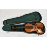 early 20th century or later violin - two piece back labelled 'Copy of Antonius Stradivarius