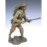 A WWI spelter figure of a French soldier, L'Alerte (The Alert), signed to reverse 'Rolpony',