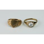 Two 9ct gold rings, comprising a 9ct gold ring with white centre stone, hallmarked Birmingham