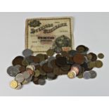 A small collection of various antique / vintage World coinage and Swedon Riksbank 50 Kronor 1944