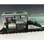 A boxed G scale REA B&O Rodgers steam locomotive and tender, REA-21003, with loose track.