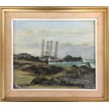 Maria Whinney (British, 1914-1995), oil on board, The Orion oil rig off Grande Rocques headland,