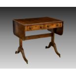 A Regency mahogany sofa table, of small proportions, the dropflap rectangular top with reeded