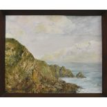 Déschênés (French, 20th century), 'Dog & Lion Rock', Guernsey oil on board, signed lower left,