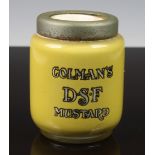 Advertising - A Stourbridge DG ware novelty glass Colmans D.S.F Mustard inkwell, having white