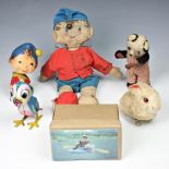 Three vintage clockwork toys, comprising of a chick, rabbit and bear, together with a plush Noddy
