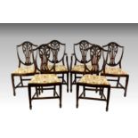 A set of six mahogany shield back dining chairs in the George III Hepplewhite style, 20th century,