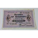 BRITISH BANKNOTE - States of Guernsey - German Occupation Sixpence, 16th October, 1941, Signatory