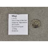 Numismatics - Ancient Biblical coin, Magi 35 BC - 5 AD, silver Drachm, King on horseback following a