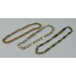 Three 9ct gold chain bracelets,