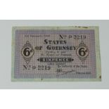BRITISH BANKNOTE - States of Guernsey - German Occupation Sixpence, French blue paper, 1st