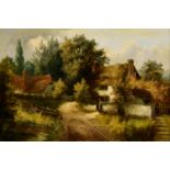 W. R. Stone (British, 19th century), Figure outside a thatched cottage oil on canvas, signed lower