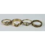 Four decorative 9ct gold rings. (4),