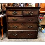 The top section of a Georgian mahogany chest on chest (poor condition, losses, for parts/