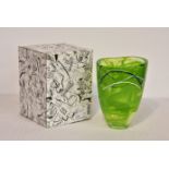 A boxed Anna Ehrner - Swedish Kosta Boda 'Contrast' heavy green vase, of organic green form,