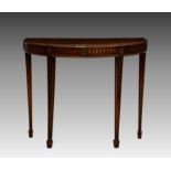 A George III style mahogany demi-lune console table, mid-20th century, with foliate carved border