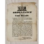 Guernsey Law interest - A rare 19th century 'ORDONNANCE DE LA COUR ROYALE' poster dated 1832, Le 6