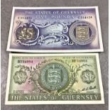 BRITISH BANKNOTES: The States fo Guernsey Five Pounds & One Pound, Five Pounds - c.1970, signatory