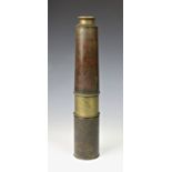 A WWI period leather clad 3 draw telescope, 13in. closed, etched - 'TT & H Ltd, 1915, No.573, Tel.