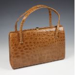 A vintage "Kelly" light tan leather crocodile bag by Waldybag.,