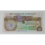 BRITISH BANKNOTE - The States of Guernsey Five Pounds, c. 1980, Signatory W. C. bull, low serial