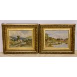 A pair of gilt framed oil on canvas river landscapes, early 20th century. (2)