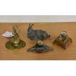 A collection of vintage and antique inkwells, to include a spelter inkwell fashioned as a goat,