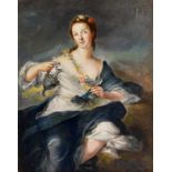 20th century School, Portrait of a classical female holding a silver ewer and shell cup oil on