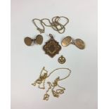 A small group of 9ct gold jewellery - gross weight 18g, to include a miniature Masonic pendant; rose
