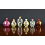 A collection of six Chinese interior painted glass snuff bottles, 20th century, of varying forms
