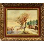 Topman (20th century), Figures in winter landscapes a pair, oil on panel, one signed 7½ x 9¼in. (