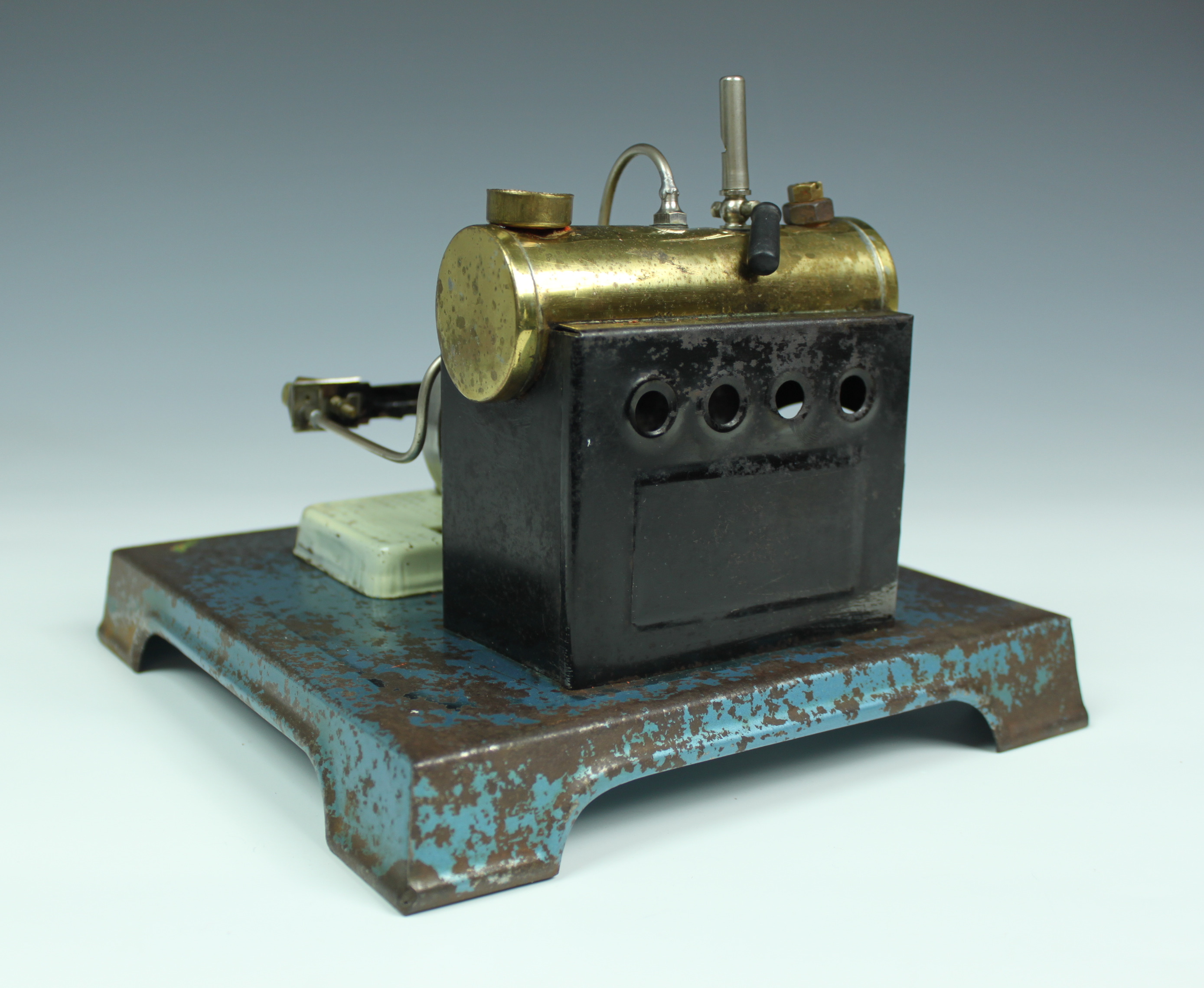 A vintage stationary live steam engine, with anvil, grinder & buffer accessories, unsigned, 8 x 8in. - Image 3 of 4