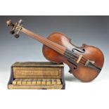 Childrens vintage instruments - violin & piano, the violin of standard construction but smaller,