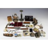 A rummage tray of vintage and antique collectables, comprising of travelling inkwells; pipe shaped