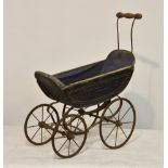 Three late 19th to early 20th century doll's prams of varying sizes, requiring restoration,