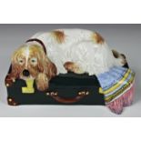 Tiffany & Co Spaniel Dog Laying on Suitcase Figurine Made in Italy Exclusively for Tiffany & Co,