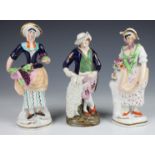 Three 19th mid-century Staffordshire porcelaneous figures, comprising a shepherd with ram on a