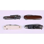 Four vintage German pocket knives, of varying types, having multi attachments such as corkscrews;