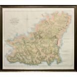 A large two section reproduction Duke of Richmond map of Guernsey, glazed and framed, 43½ x 51½