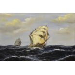 Ladage (20th century), Sailing ships on the high seas oil on canvas, signed lower right, gilt