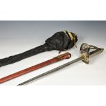 A George V 1897 pattern infantry Officer's sword, pierced guard with GVR cipher, wired fish skin
