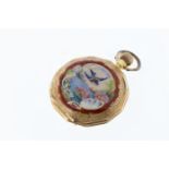 An Edwardian Swiss 14ct gold and enamel open face fob watch, maker's mark DF&C to case, no.