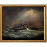 Philip John Ouless (Jersey, 1817-1885), Paddle Steamer "Dispatch" off the Casquettes oil on panel,