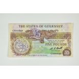 BRITISH BANKNOTE - The States of Guernsey - Five Pounds, c.1980, Signatory W. C. Bull, low serial