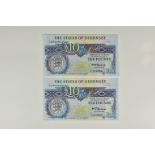 BRITISH BANKNOTES - The States of Guernsey - Ten Pounds - consecutive pair, c.1990, Signatory M. J