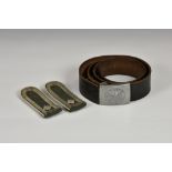 An original WWII German Army Third Reich belt and buckle, the brown leather belt with die struck