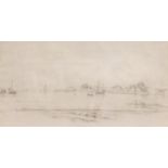 English School (19th century), Firing of the gun, Elizabeth Castle, Jersey pencil on grey paper,