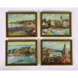 FH (mid-20th century), Four miniatures of St Peter Port, Guernsey scenes oil on copper, signed